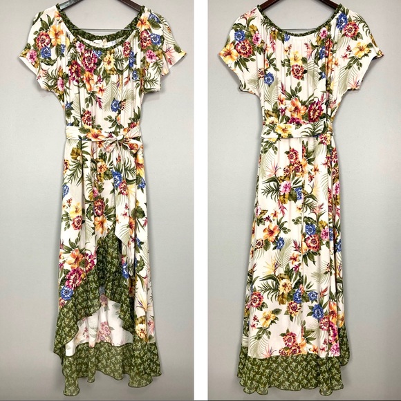Mystree Tropical Floral Maxi Dress Women’s Size M Wrap Skirt Tie Waist Vacation - Picture 1 of 10